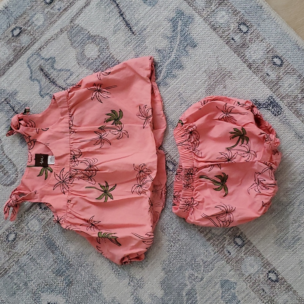 Tea Collection Baby Girls Tropical Palm Tree 2-piece Outfit Sz6-9m - Picture 2 of 8